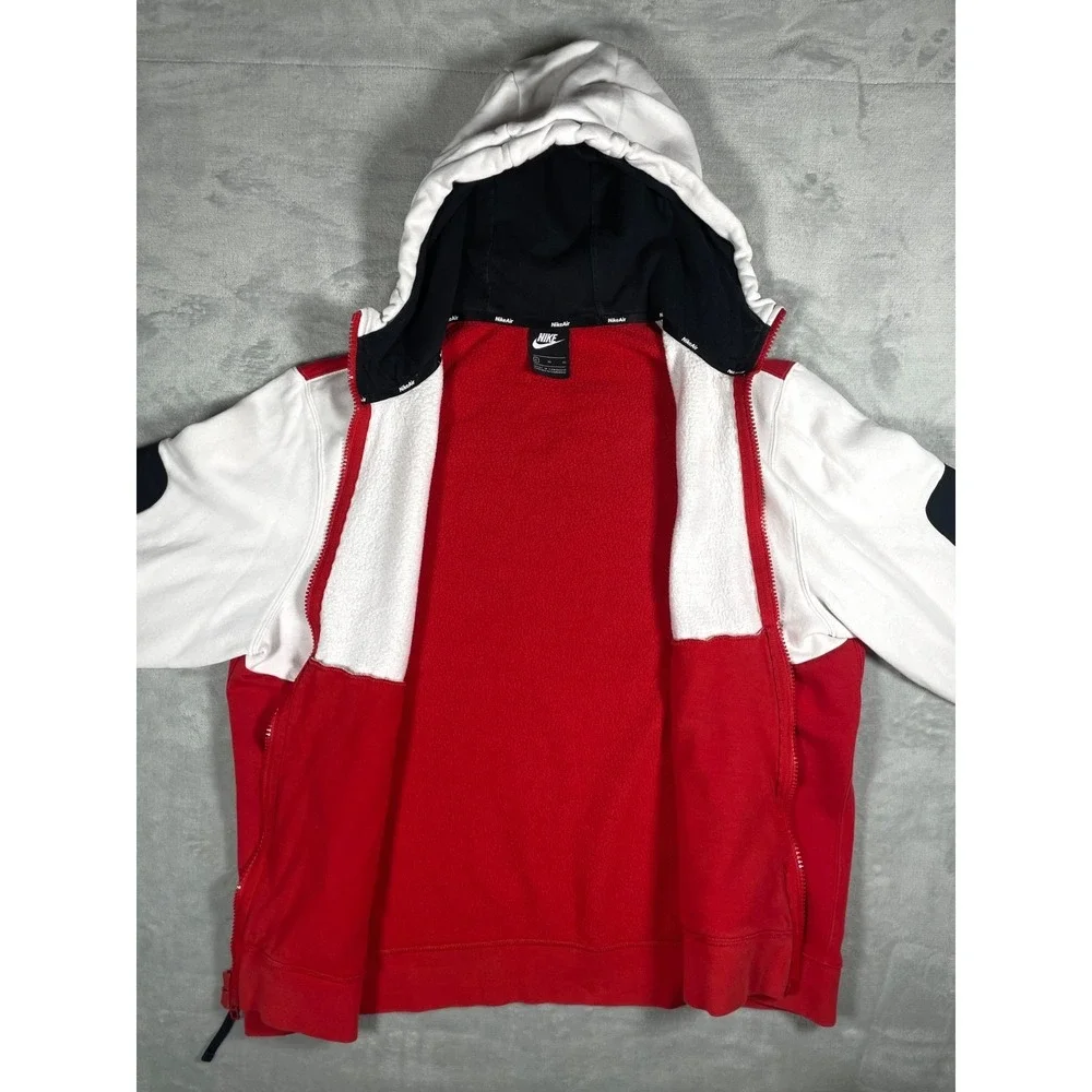 Nike Air Hoodie Men XL Red White Colorblock Full Zip Swoosh Vintage Style